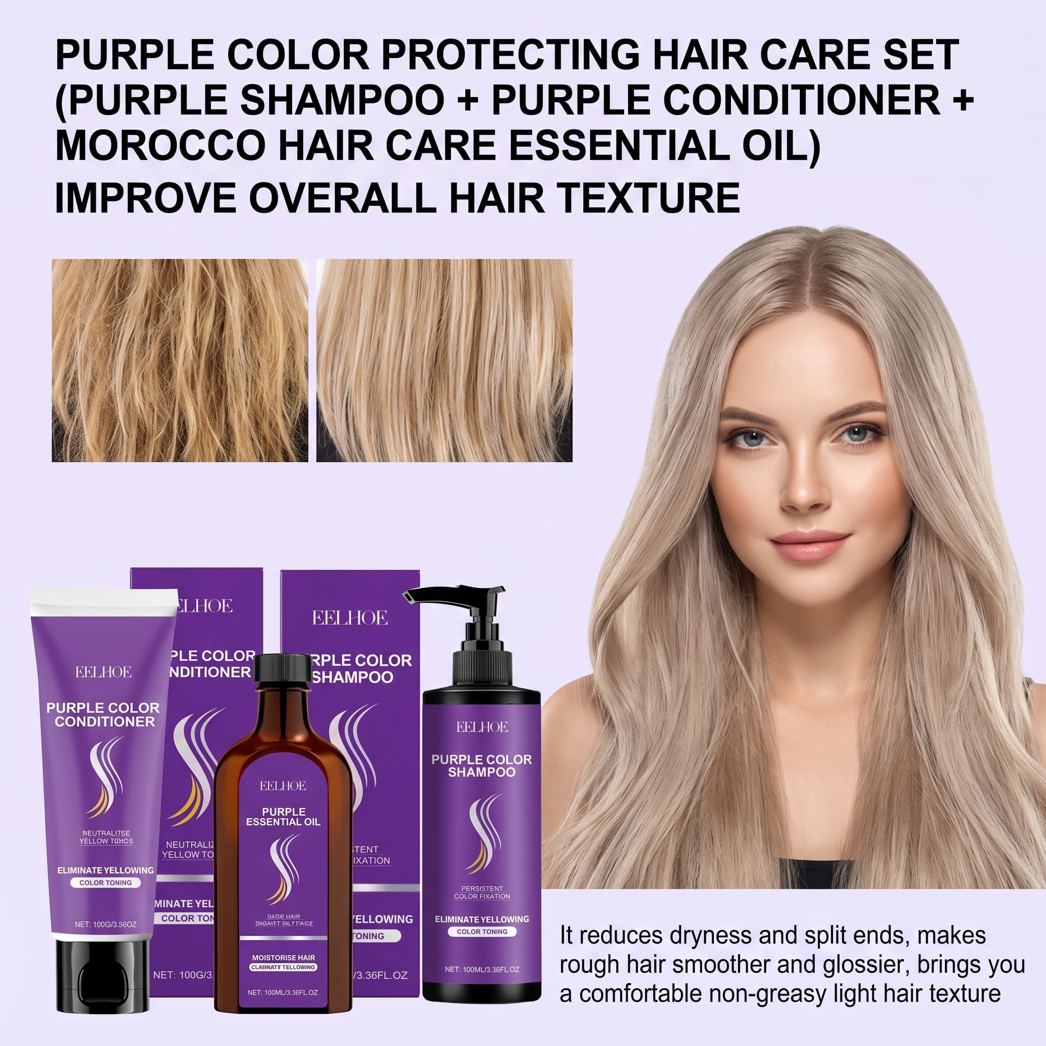 Hair Care Hair Serum - Набор фиолетового шампуня с кондиционером, маслом