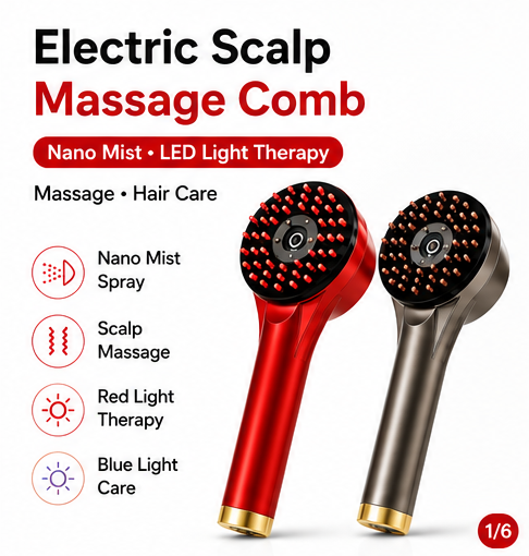 Hair Care Homemade - Электрическая массажная расческа 4-в-1 с нано-распылителем,